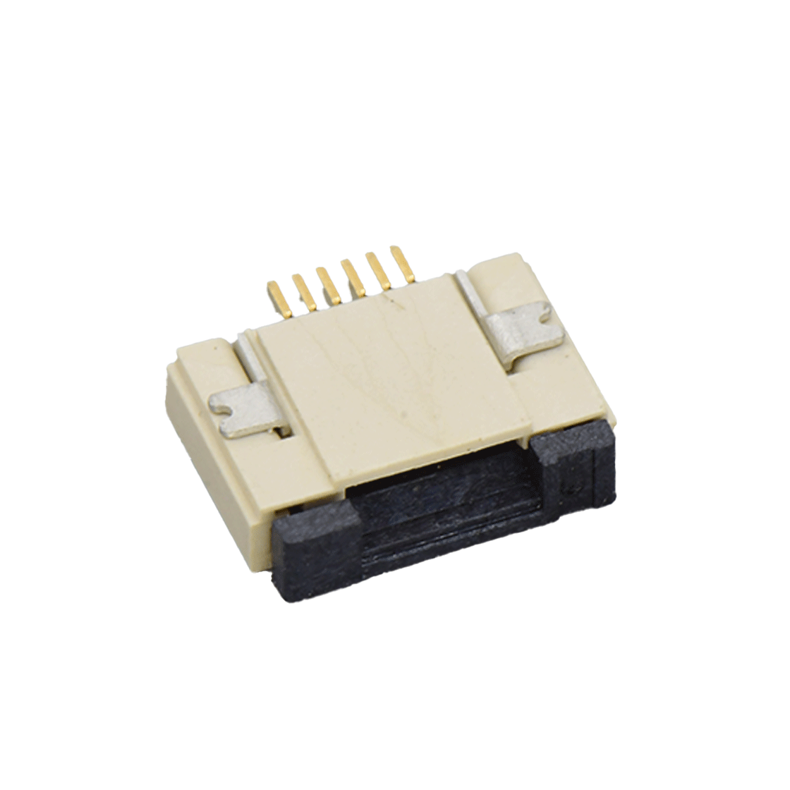 Pitch 0.50mm 90°H2.00mm 前掀盖下接触带蝴蝶扣卧贴 FPC
 6pin 本色 镀半金1U",镍